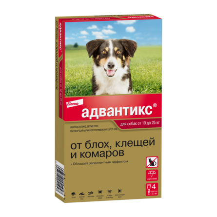 Адвантикс® для собак от 25 до 40 кг для защиты от блох, иксодовых клещей и летающих насекомых и переносимых ими заболеваний. 1 пипетка в упаковке. – интернет-магазин Ле’Муррр