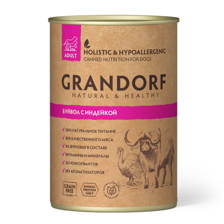 GRANDORF Консервы для собак Буйвол с Индейкой – интернет-магазин Ле’Муррр